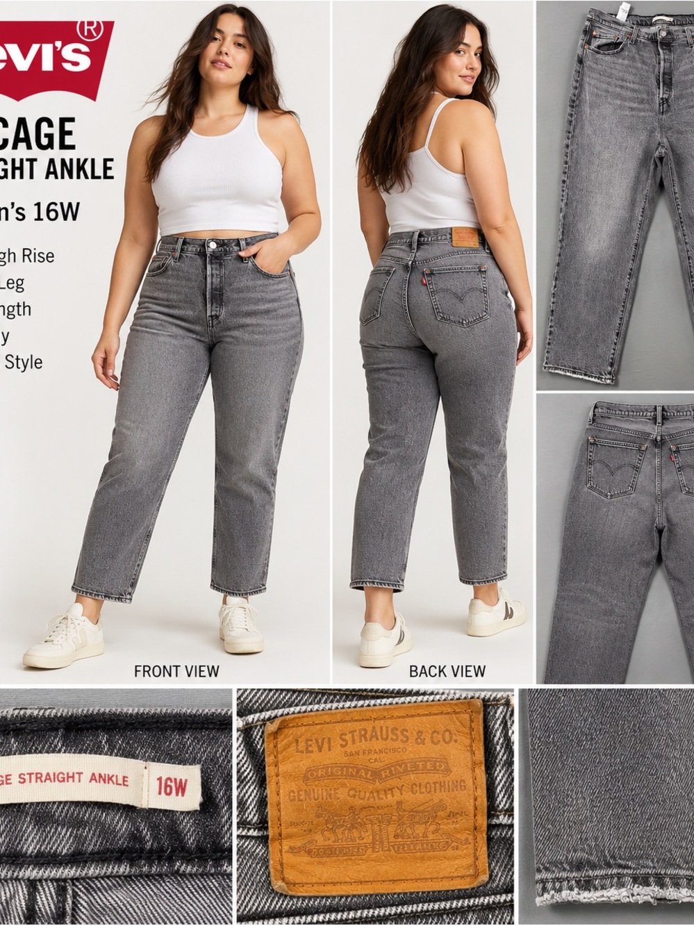 Levi’s Ribcage Straight Ankle Gray Jeans 16W High Rise